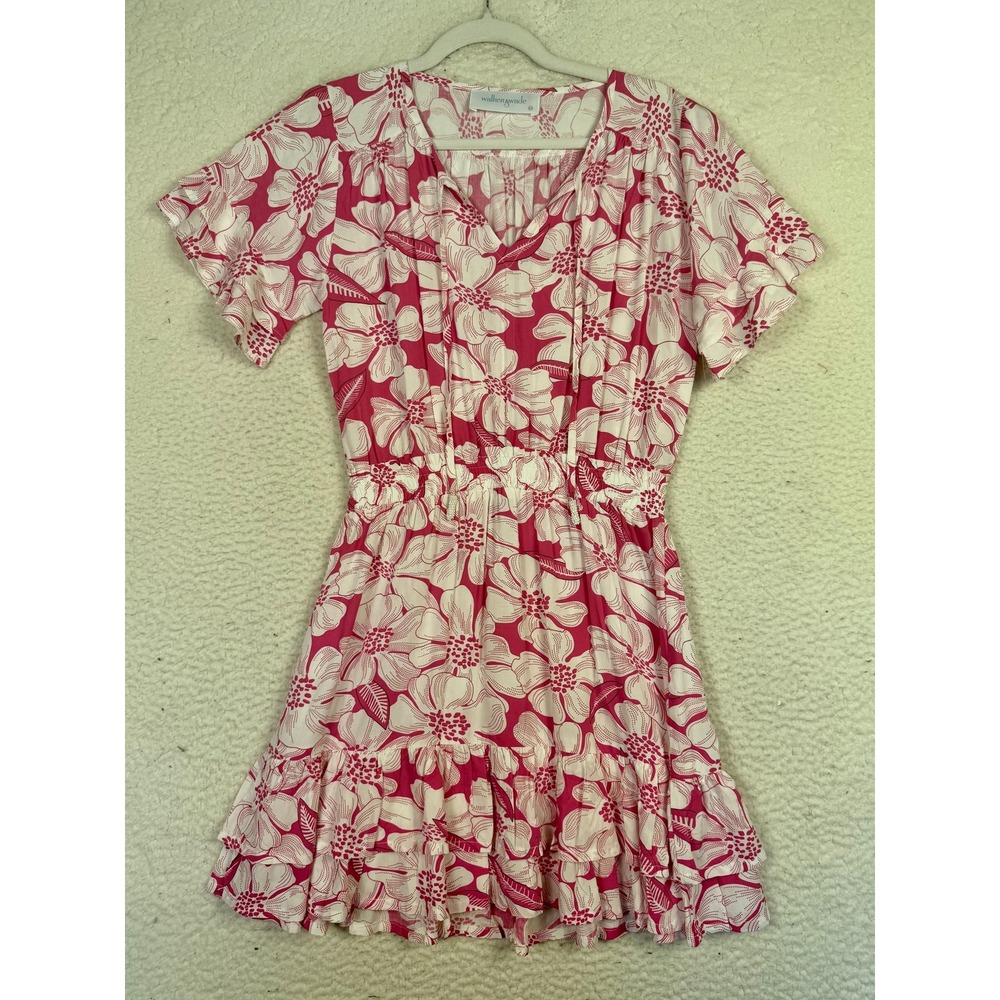 Walker & Wade Courtney XS Floral Hot Pink & White V-Neck Short Dress Ruffle